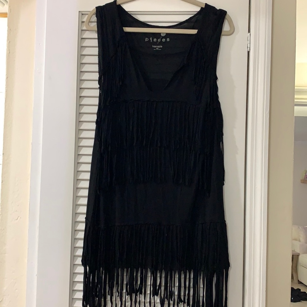 Kensie Black Fringe Cover Up